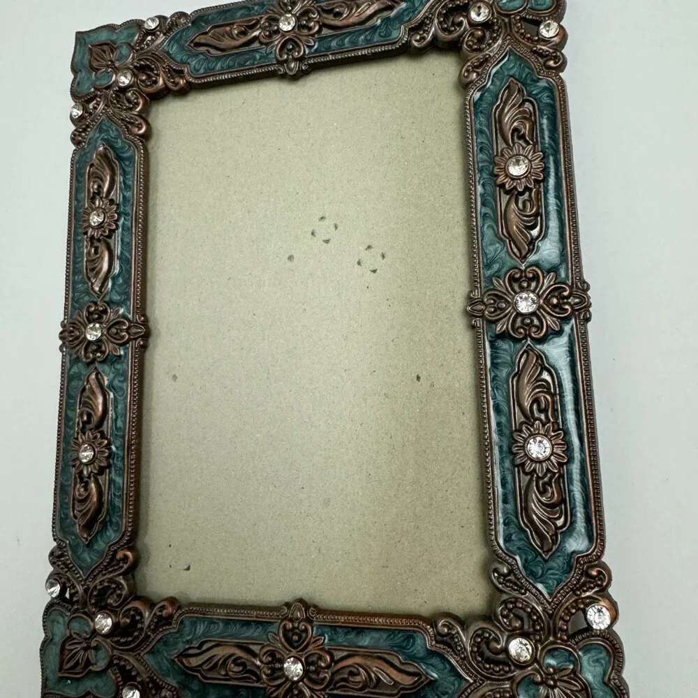 Vintage Picture Frame Metal Enamel Stones Ornament